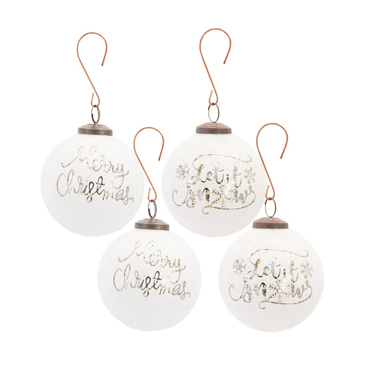 Ornament (Set Of 4) 4"D Glass