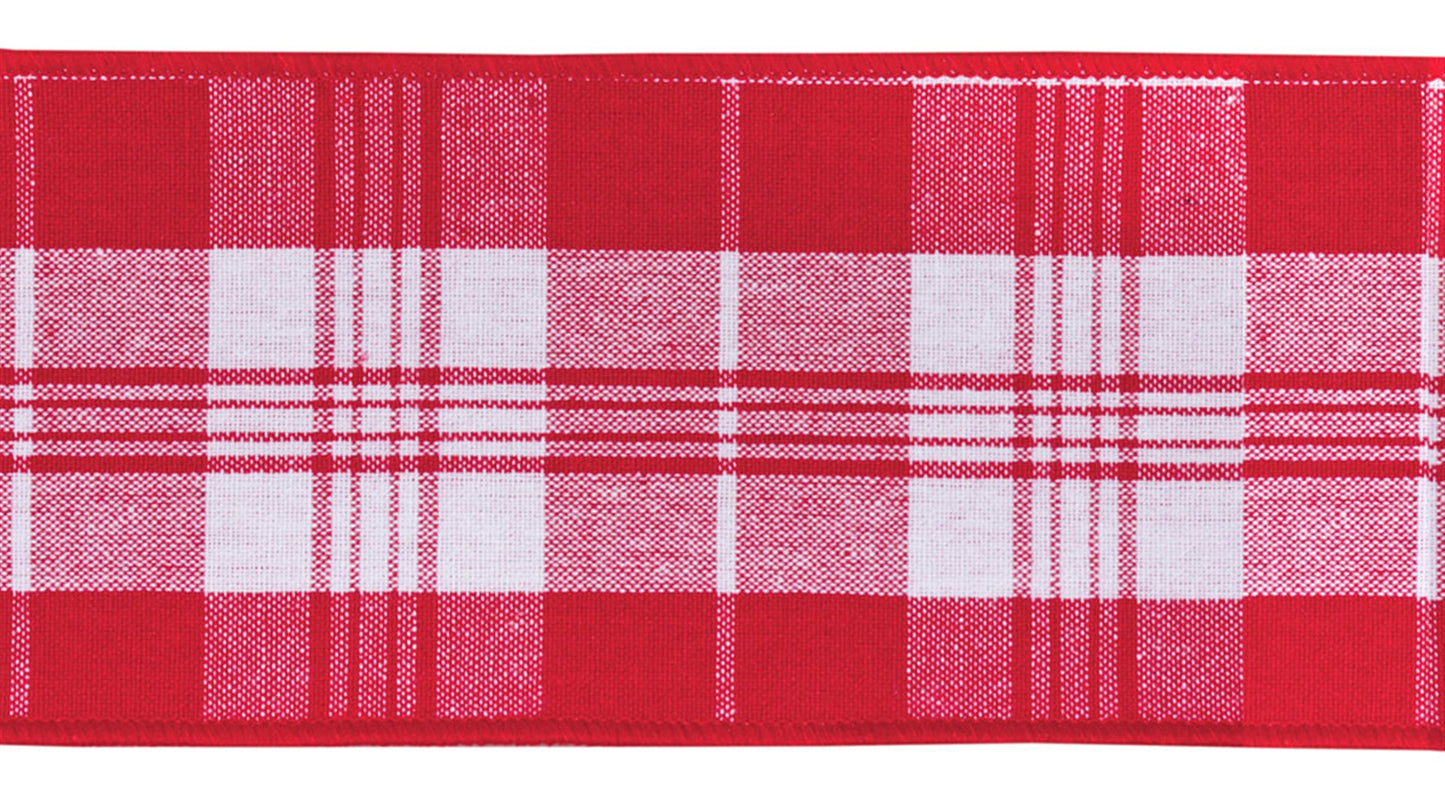 Ribbon 4" x 10 Yds. (Set Of 2) Wired Cotton, Red, White