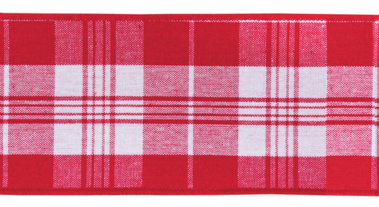 Ribbon 4" x 10 Yds. (Set Of 2) Wired Cotton, Red, White