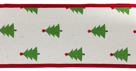 Ribbon 4" x 5 Yds. (Set Of 2) Wired Polyester, White, Green, Red