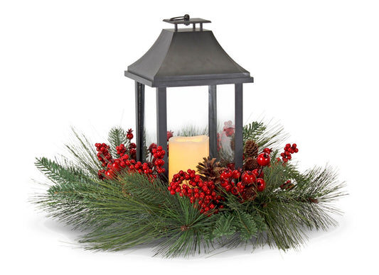 Pine And Berry W/Lantern 20"D x 16"H Plastic/Foam/Metal 6 Hr Timer