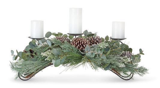 Pine & Eucalyptus Centerpiece 31"L x 11.5"H Plastic/Polyester (Fits 3" Candles)