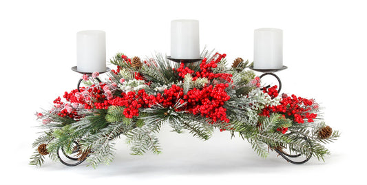 Pine And Berry Centerpiece 31"L x 12"H Plastic/Foam (Fits 3" Candles)