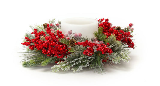Pine And Berry Candle Ring 17"D Plastic/Foam (Fits A 4" Candle)