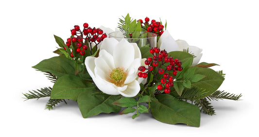 Pine And Magnolia Candleholder 17"D x 7"H Polyester/Plastic