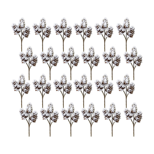 Pine Cone Pick 12"H (Set Of 24) Plastic, With Snow
