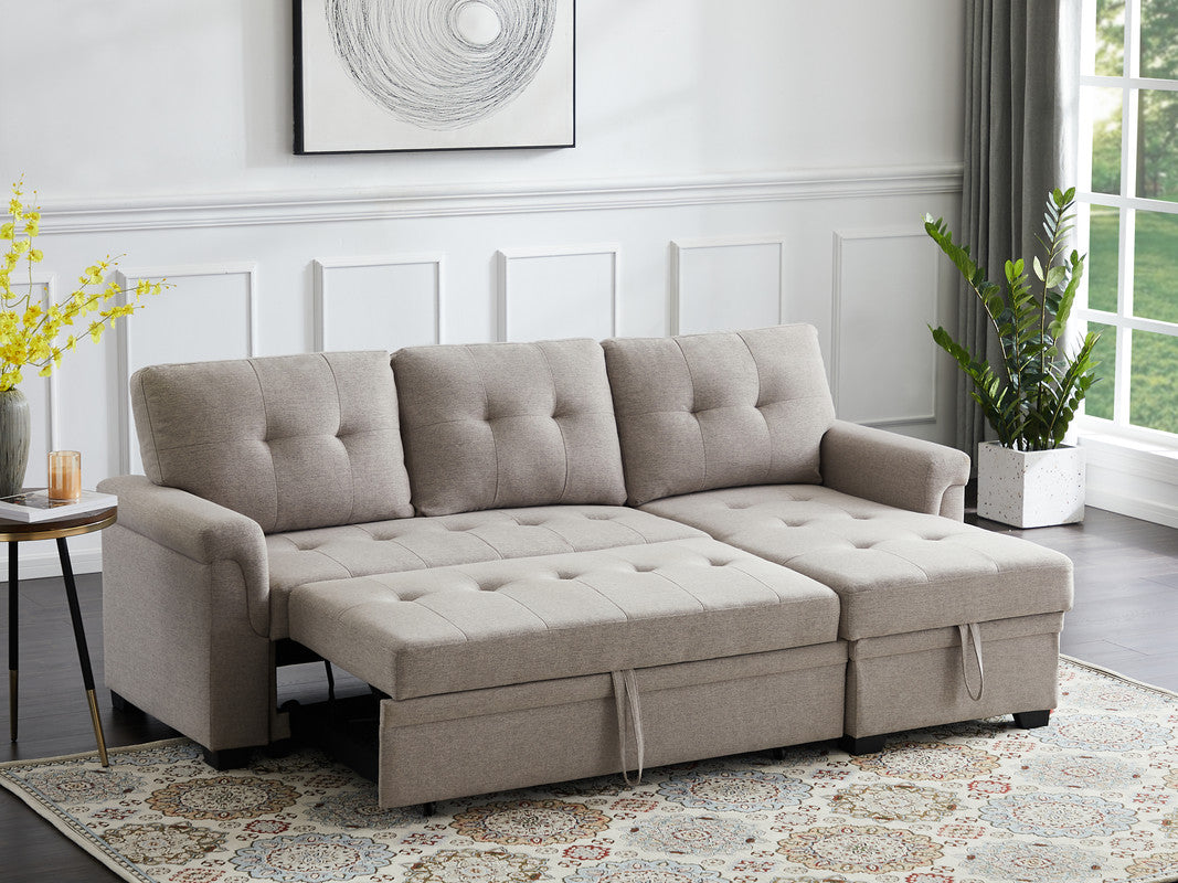 Lucca Light Gray Linen Reversible Sleeper Sectional Sofa with Storage Chaise