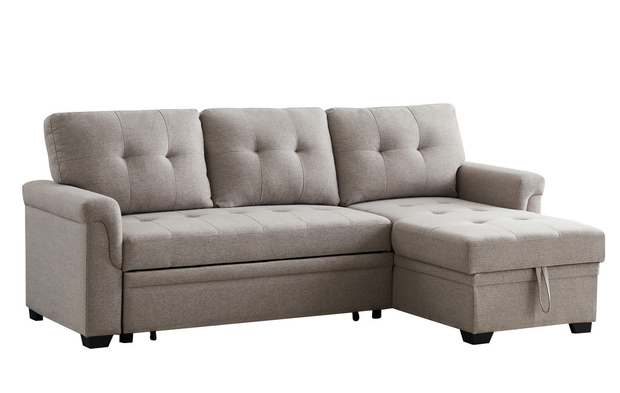 Lucca Light Gray Linen Reversible Sleeper Sectional Sofa with Storage Chaise