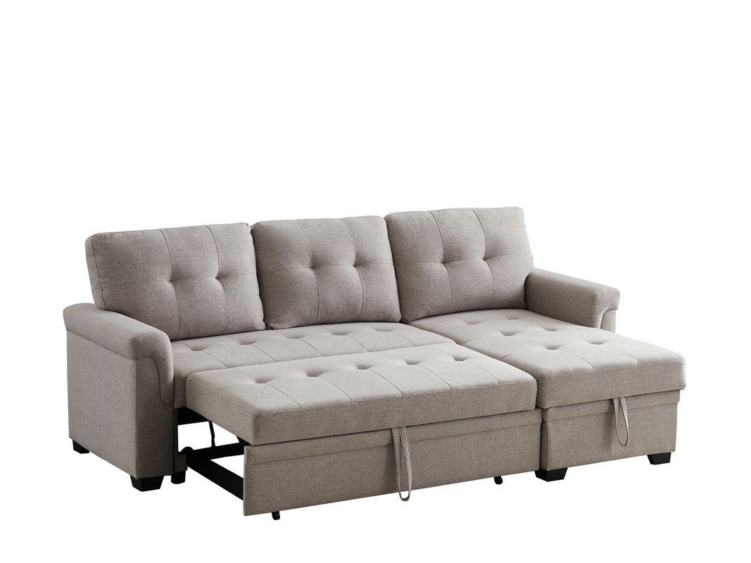 Lucca Light Gray Linen Reversible Sleeper Sectional Sofa with Storage Chaise