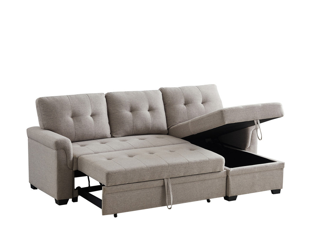 Lucca Light Gray Linen Reversible Sleeper Sectional Sofa with Storage Chaise