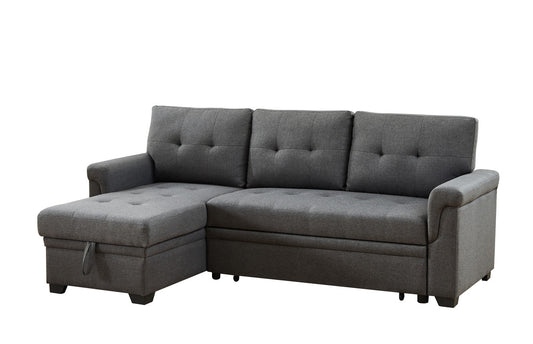 Lucca Dark Gray Linen Reversible Sleeper Sectional Sofa with Storage Chaise