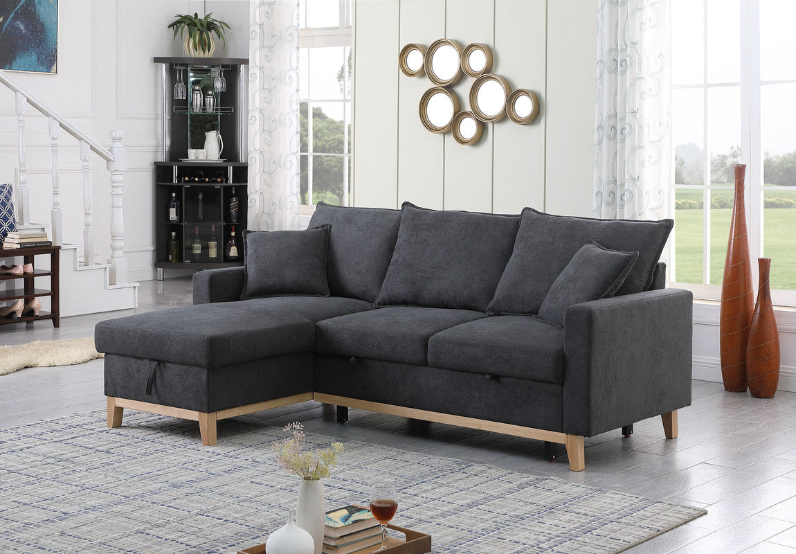 Colton Dark Gray Woven Reversible Sleeper Sectional Sofa with Storage Chaise