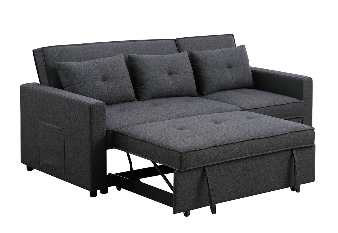 Lilola Home Zoey Dark Gray Linen Convertible Sleeper Sofa with Side Pocket