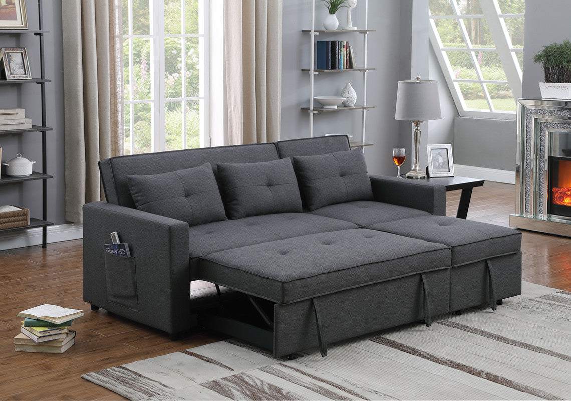 Lilola Home Zoey Dark Gray Linen Convertible Sleeper Sofa with Side Pocket