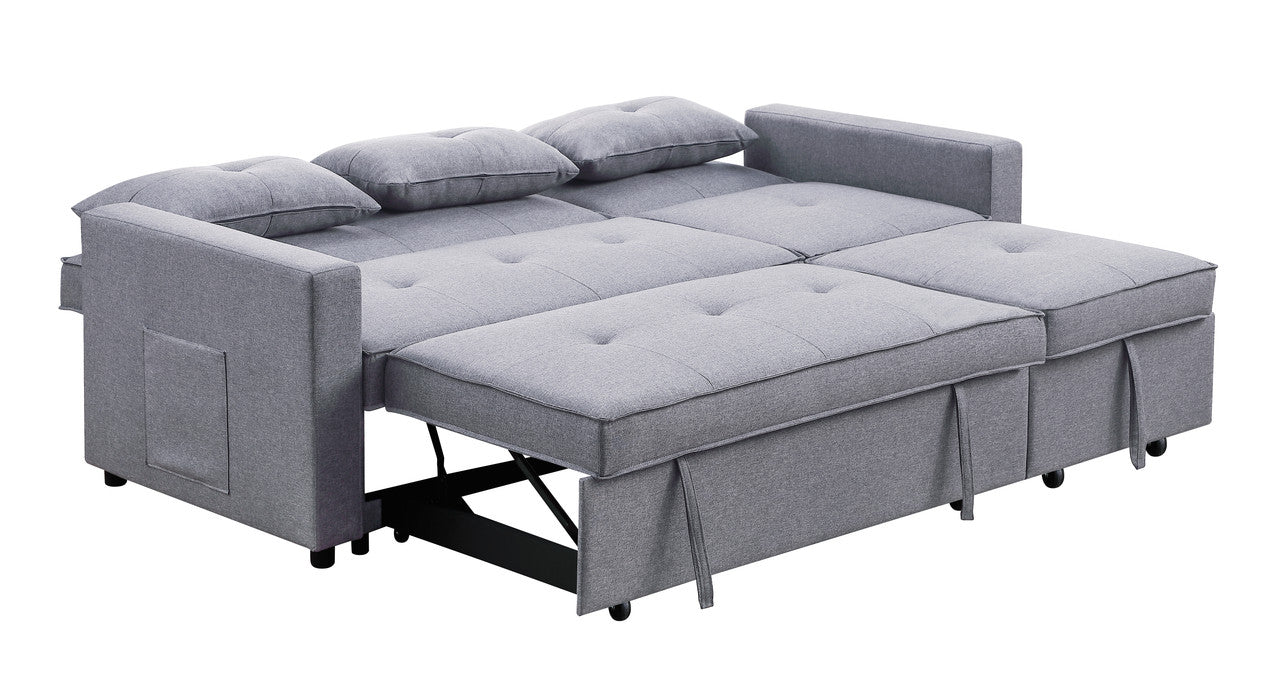 Lilola Home Zoey Light Gray Linen Convertible Sleeper Sofa with Side Pocket