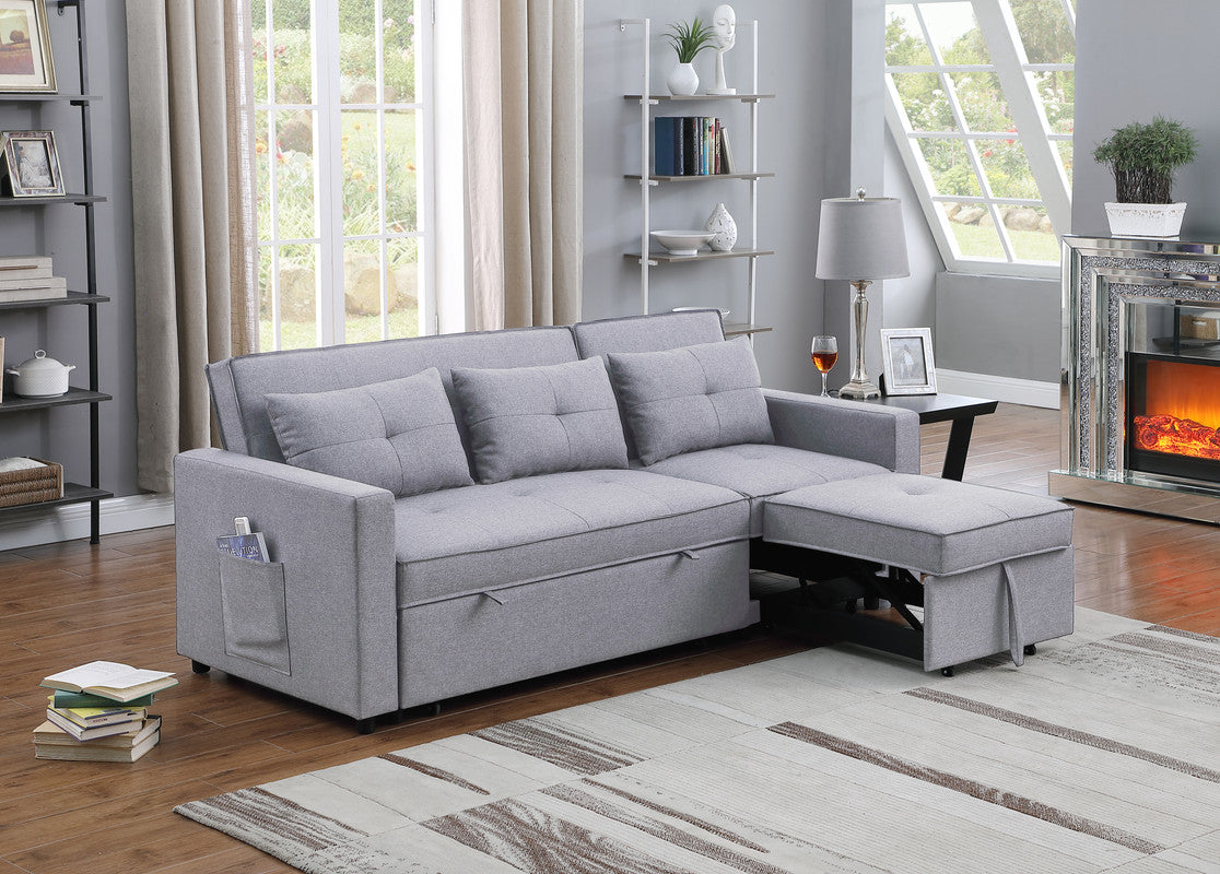 Lilola Home Zoey Light Gray Linen Convertible Sleeper Sofa with Side Pocket