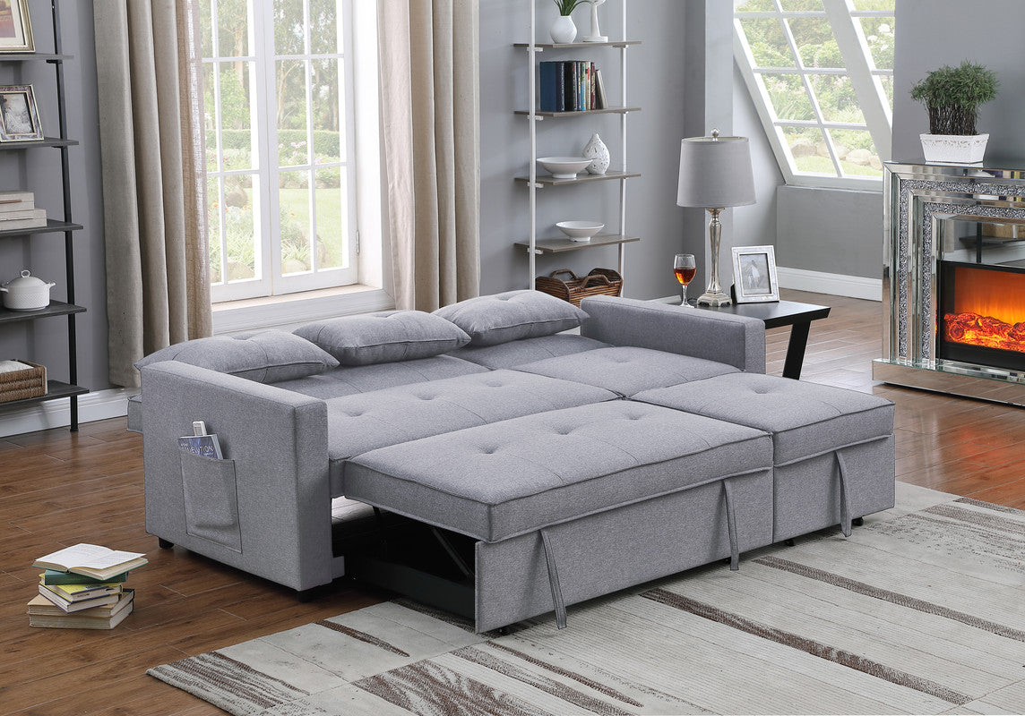 Lilola Home Zoey Light Gray Linen Convertible Sleeper Sofa with Side Pocket
