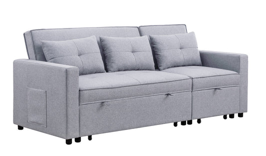 Lilola Home Zoey Light Gray Linen Convertible Sleeper Sofa with Side Pocket