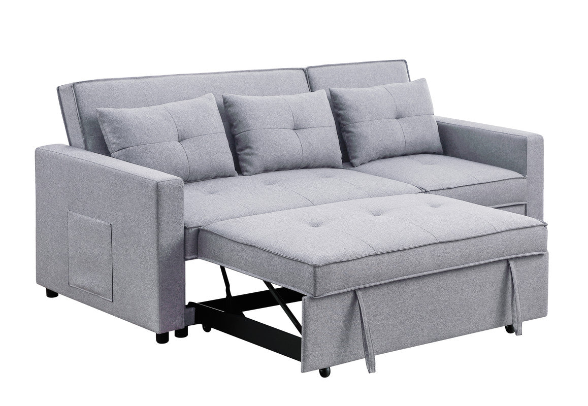 Lilola Home Zoey Light Gray Linen Convertible Sleeper Sofa with Side Pocket