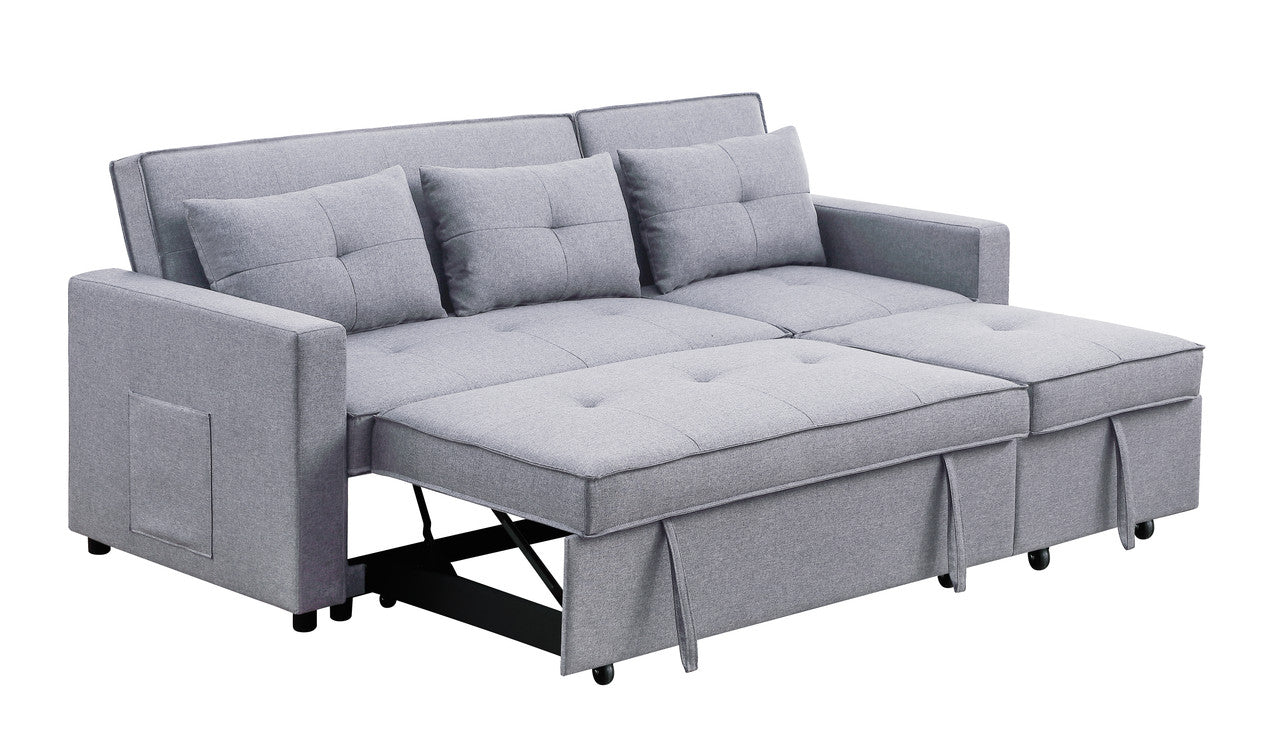 Lilola Home Zoey Light Gray Linen Convertible Sleeper Sofa with Side Pocket