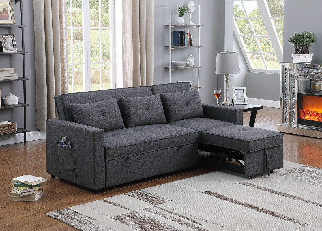Lilola Home Zoey Dark Gray Linen Convertible Sleeper Sofa with Side Pocket