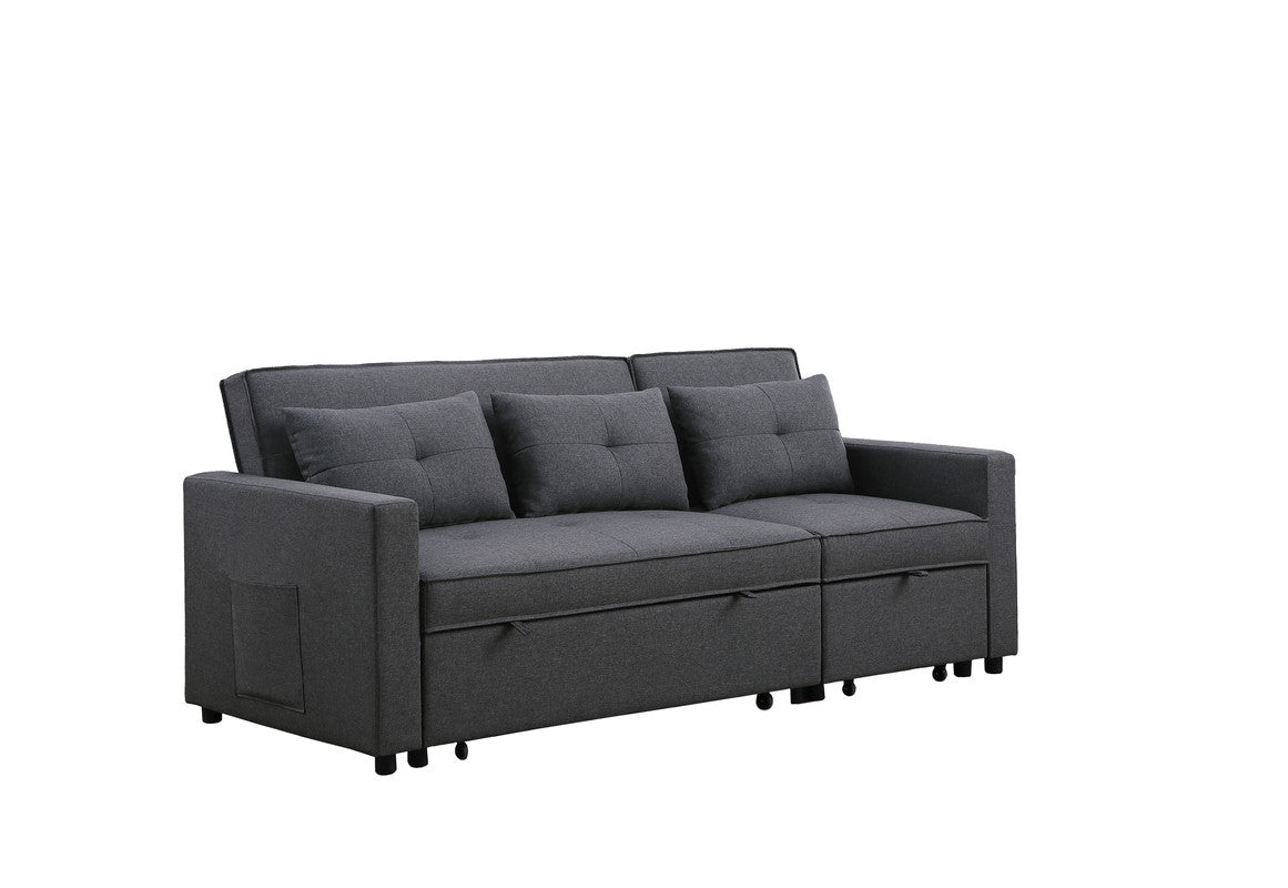 Lilola Home Zoey Dark Gray Linen Convertible Sleeper Sofa with Side Pocket