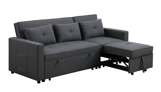 Lilola Home Zoey Dark Gray Linen Convertible Sleeper Sofa with Side Pocket