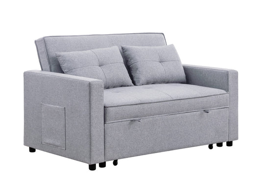 Lilola Home Zoey Light Gray Linen Convertible Sleeper Loveseat with Side Pocket