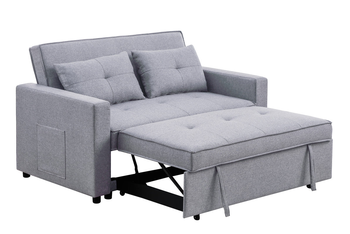 Lilola Home Zoey Light Gray Linen Convertible Sleeper Loveseat with Side Pocket