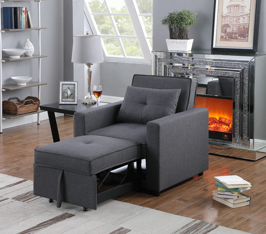 Lilola Home Zoey Dark Gray Linen Convertible Sleeper Chair with Side Pocket