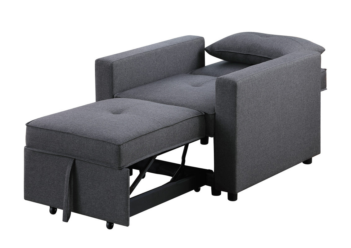 Lilola Home Zoey Dark Gray Linen Convertible Sleeper Chair with Side Pocket