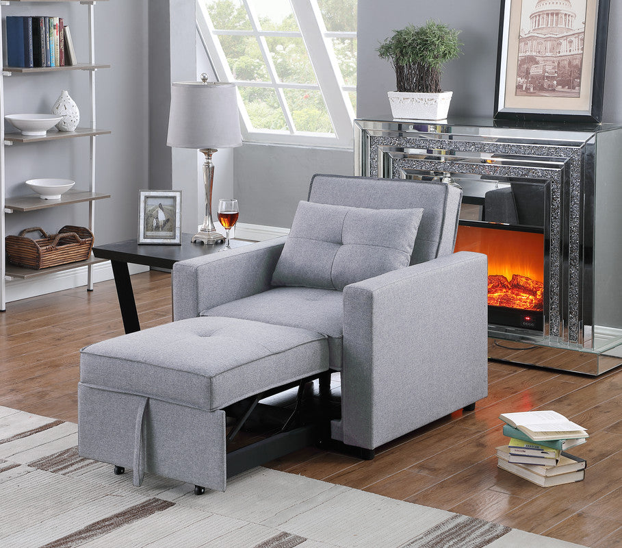 Lilola Home Zoey Light Gray Linen Convertible Sleeper Chair with Side Pocket