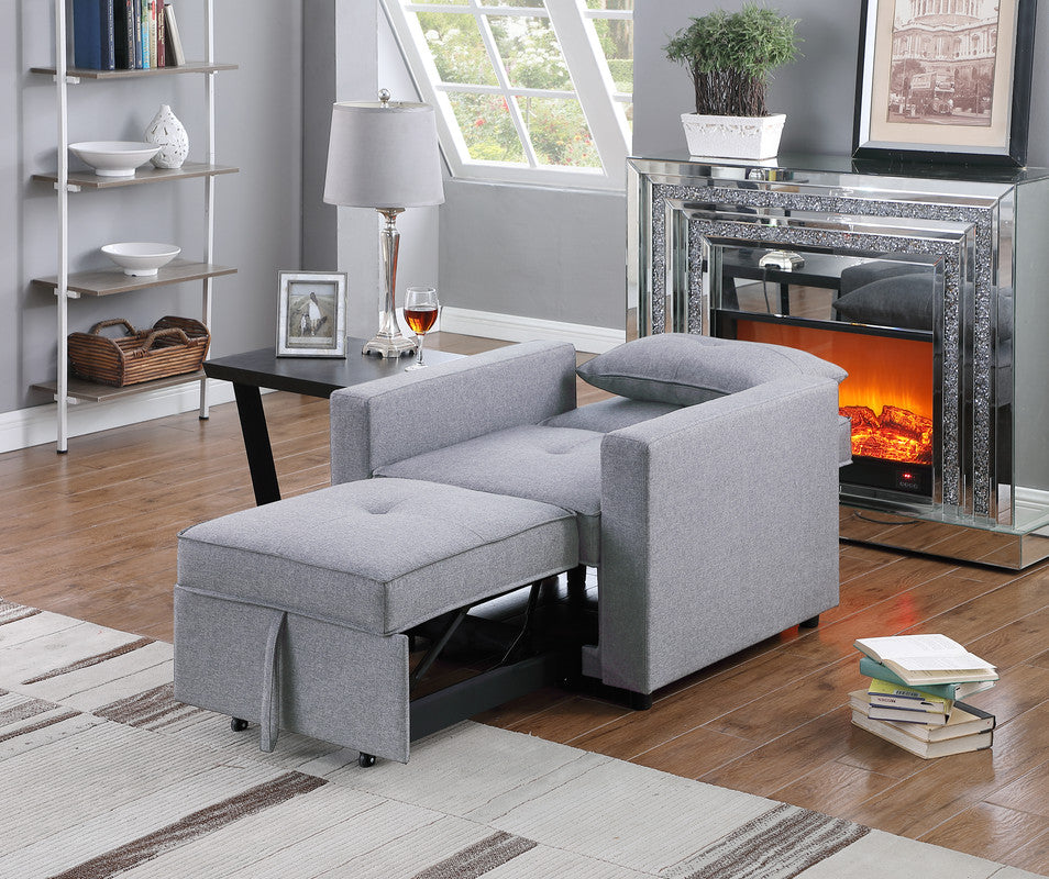 Lilola Home Zoey Light Gray Linen Convertible Sleeper Chair with Side Pocket