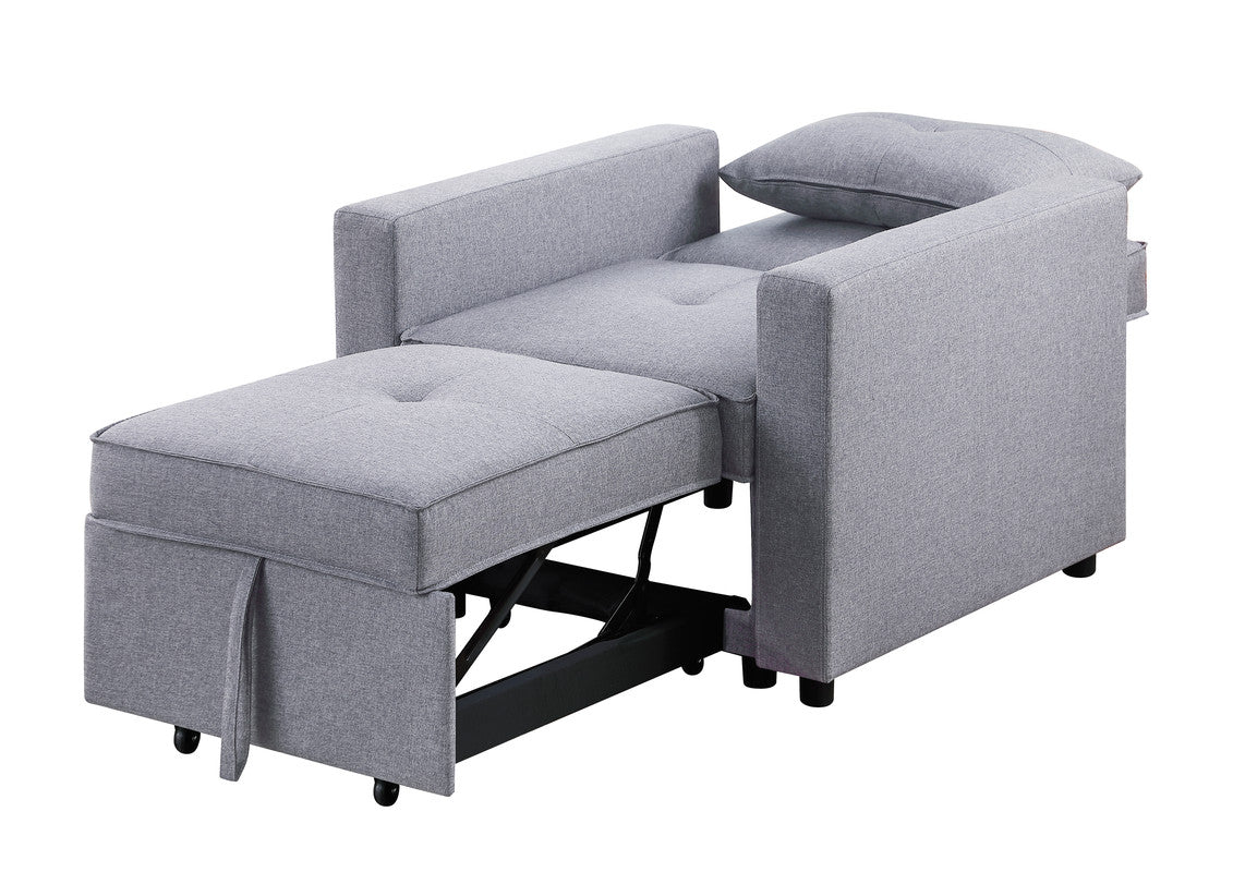 Lilola Home Zoey Light Gray Linen Convertible Sleeper Chair with Side Pocket