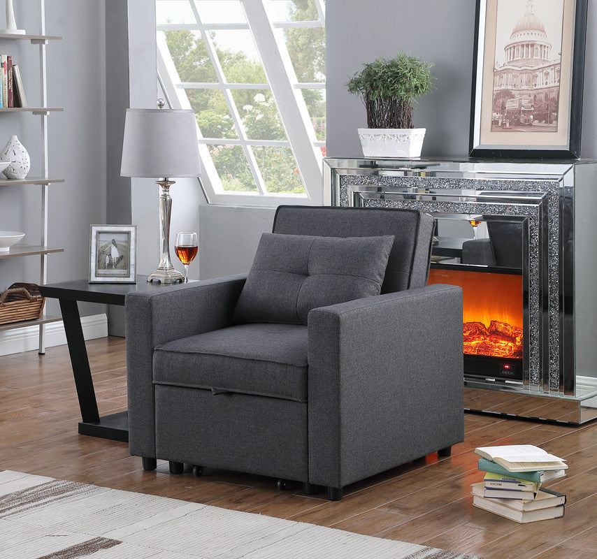 Lilola Home Zoey Dark Gray Linen Convertible Sleeper Chair with Side Pocket