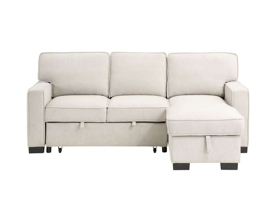 Estelle Beige Reversible Sleeper Sectional Chaise Drop-Down Table 2 Cup Holders