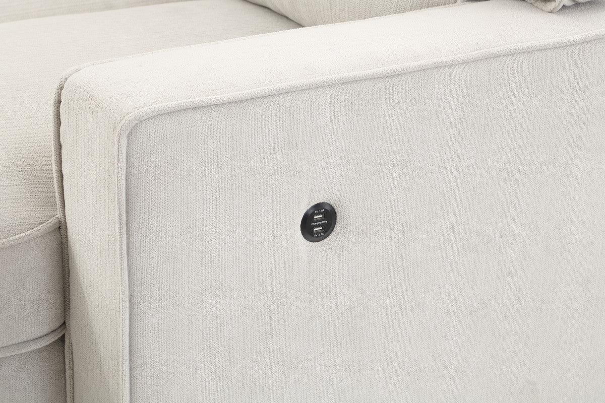 Estelle Beige Reversible Sleeper Sectional Chaise Drop-Down Table 2 Cup Holders