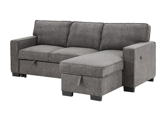Estelle Dark Gray Reversible Sleeper Sectional Chaise Table 2 Cup Holders 2 USB