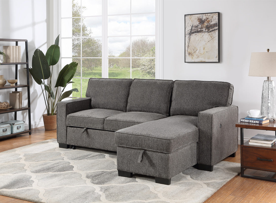 Estelle Dark Gray Reversible Sleeper Sectional Chaise Table 2 Cup Holders 2 USB
