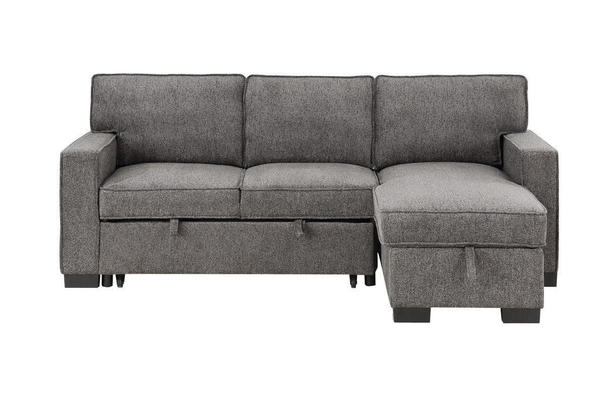 Estelle Dark Gray Reversible Sleeper Sectional Chaise Table 2 Cup Holders 2 USB