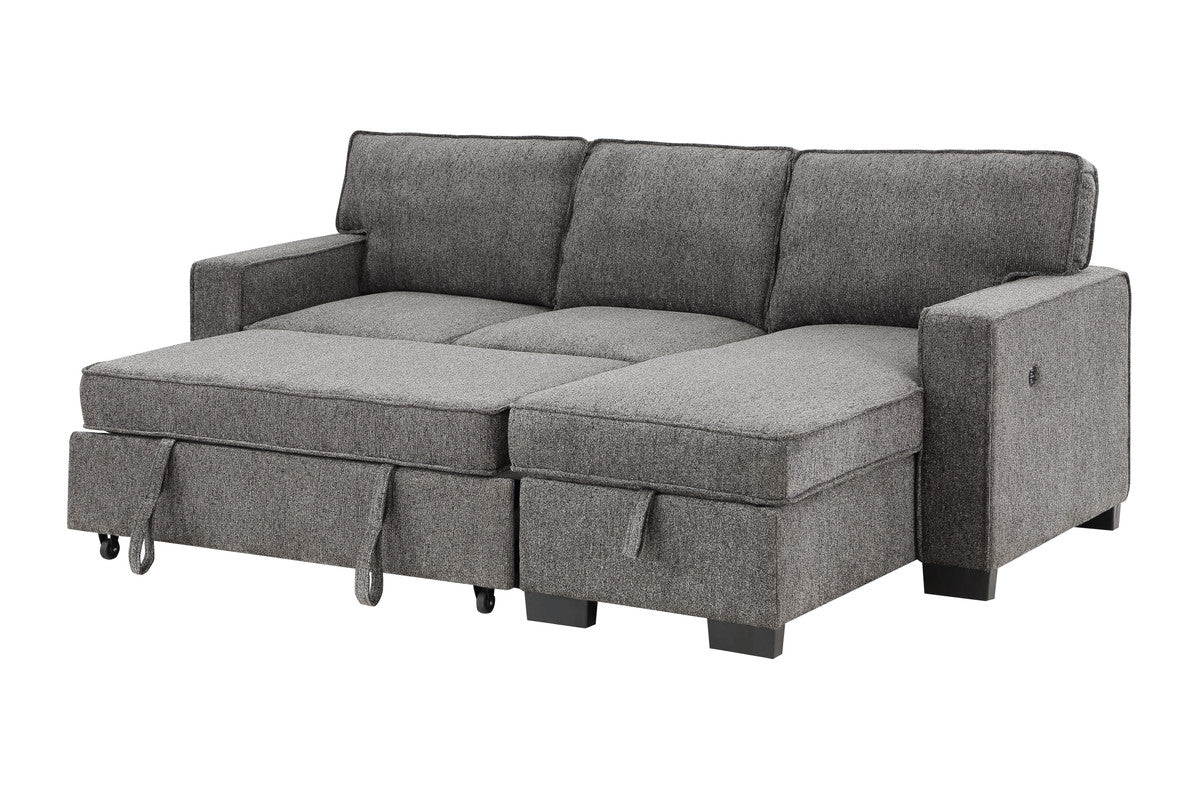 Estelle Dark Gray Reversible Sleeper Sectional Chaise Table 2 Cup Holders 2 USB