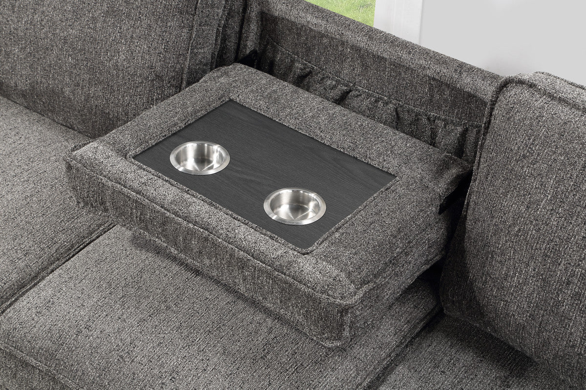 Estelle Dark Gray Reversible Sleeper Sectional Chaise Table 2 Cup Holders 2 USB