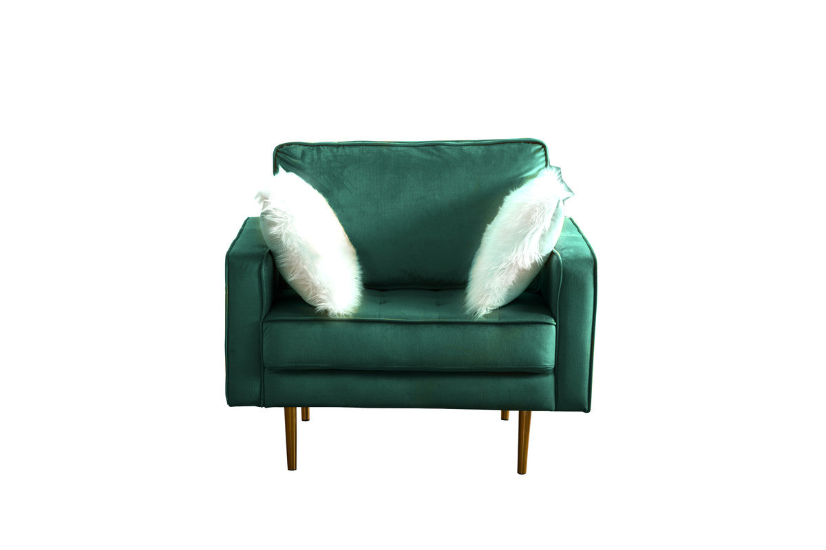 Lilola Home Theo Green Velvet Sofa Loveseat Chair Living Room Set with Pillows