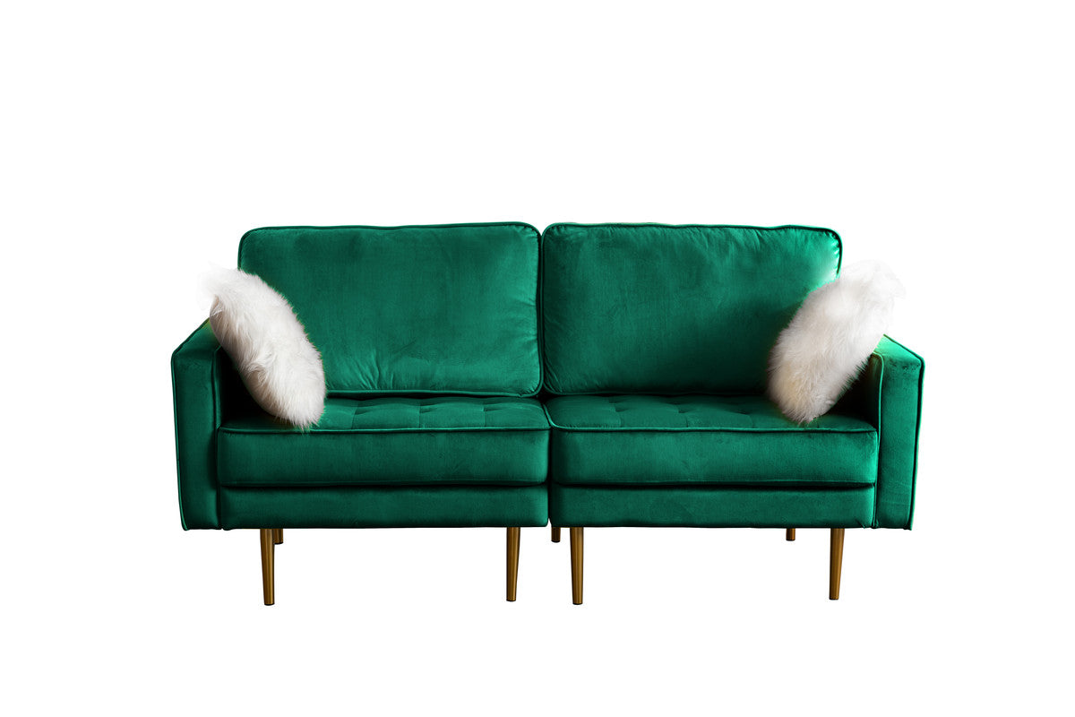 Lilola Home Theo Green Velvet Sofa Loveseat Chair Living Room Set with Pillows