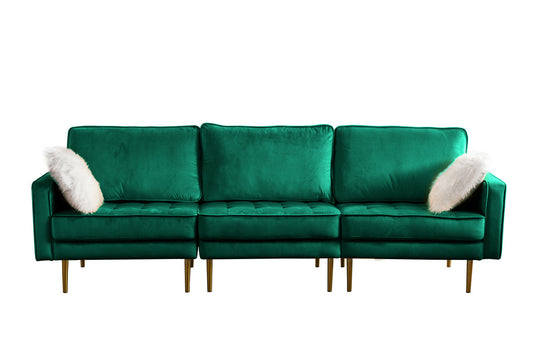 Lilola Home Theo Green Velvet Sofa with Pillows