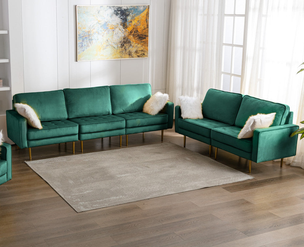 Lilola Home Theo Green Velvet Sofa Loveseat Living Room Set with Pillows