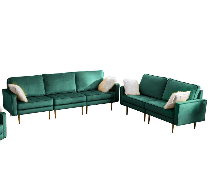 Lilola Home Theo Green Velvet Sofa Loveseat Living Room Set with Pillows