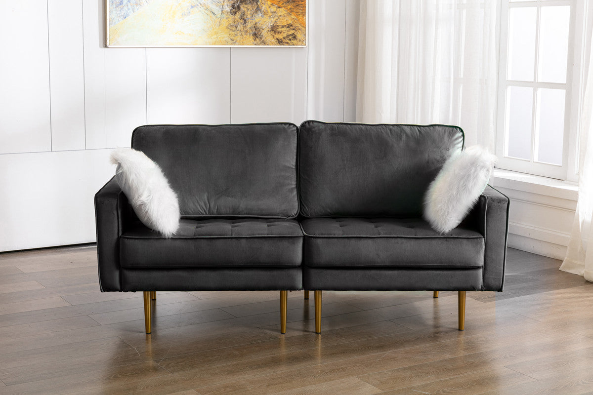 Lilola Home Theo Gray Velvet Loveseat with Pillows