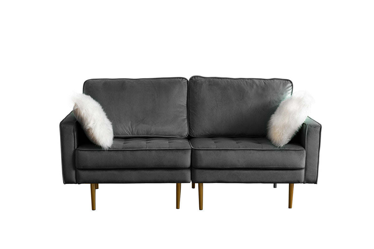 Lilola Home Theo Gray Velvet Loveseat with Pillows