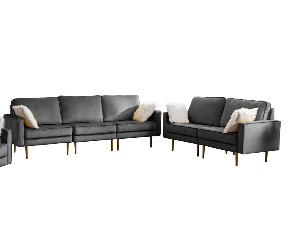 Lilola Home Theo Gray Velvet Sofa Loveseat Living Room Set with Pillows